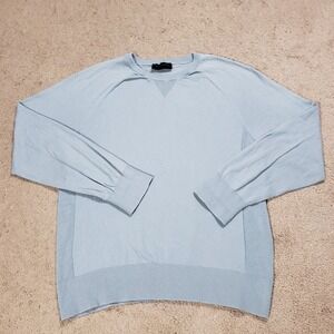 AMERICAN GIANT Mens Sweater XL Light Blue Merino Wool Blend Crew Raglan
